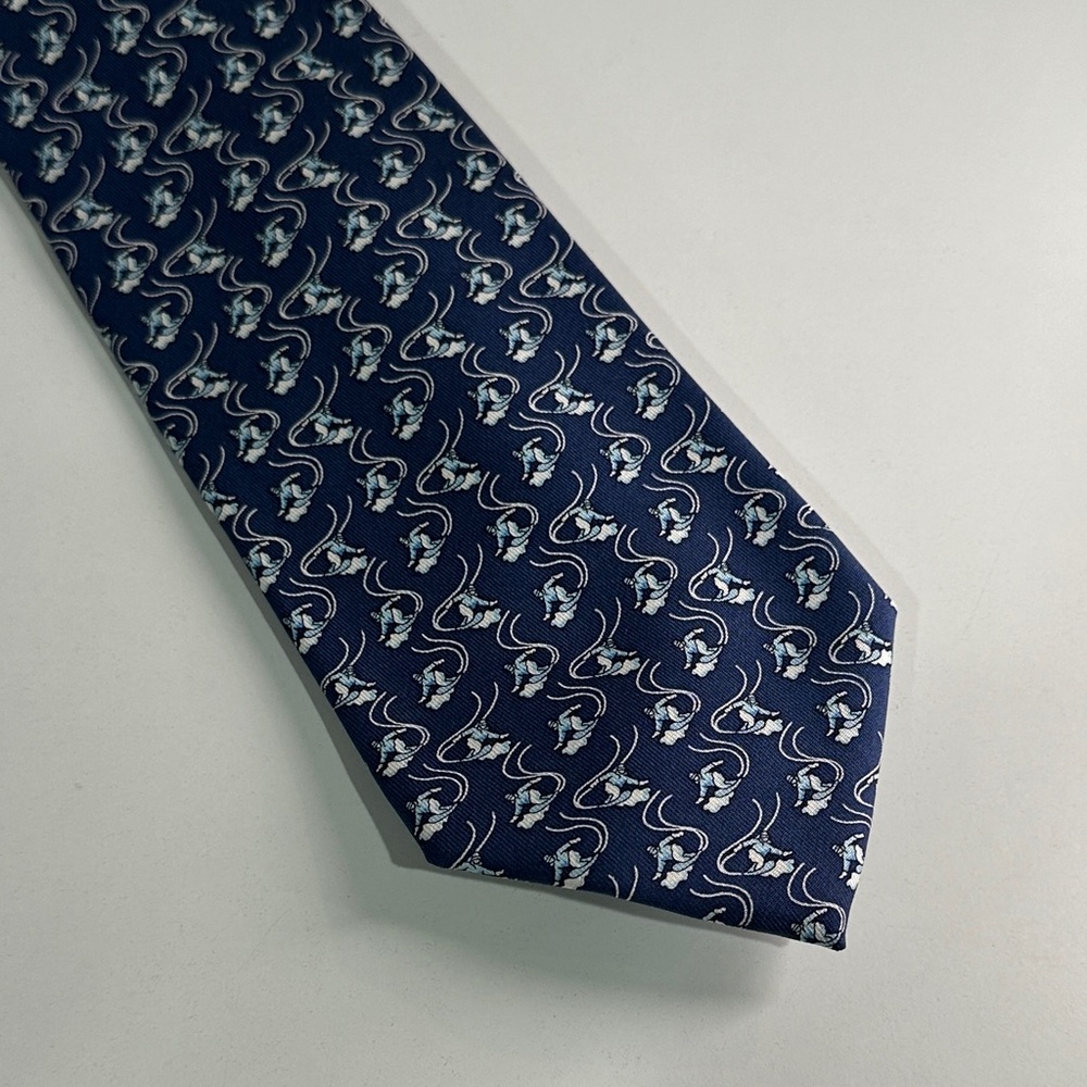 Vineyard Vines Navy Tie with Light Blue and White Whale Pattern